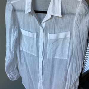 Express white sheer button down